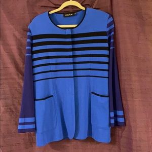 Misook Striped Colorblock Zippered Jacket